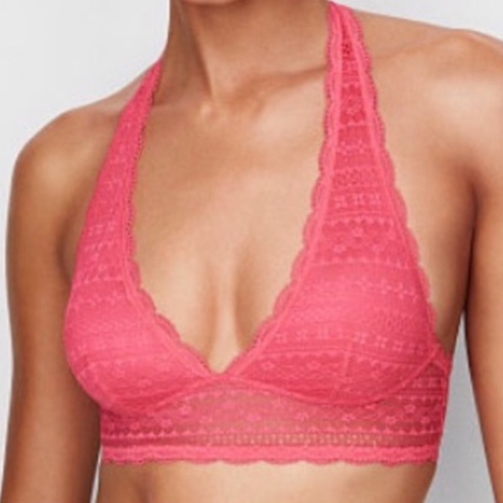 Victoria's Secret Small Pink Lace Longline Halter Bra Bralette